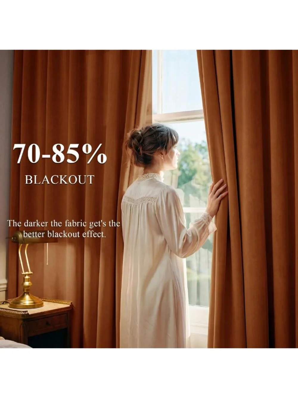 Luxurious Burnt Orange Velvet Sliding Door Curtains, 2 Panels, W52 x L96